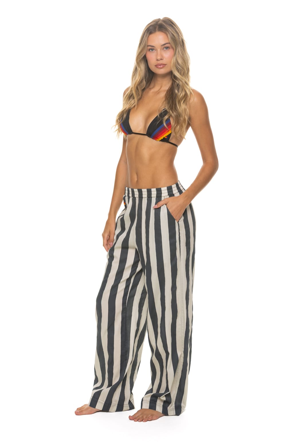 WOMENS COTTON LUXE POPLIN WIDE LEG PANT - VINTAGE BLACK STRIPE