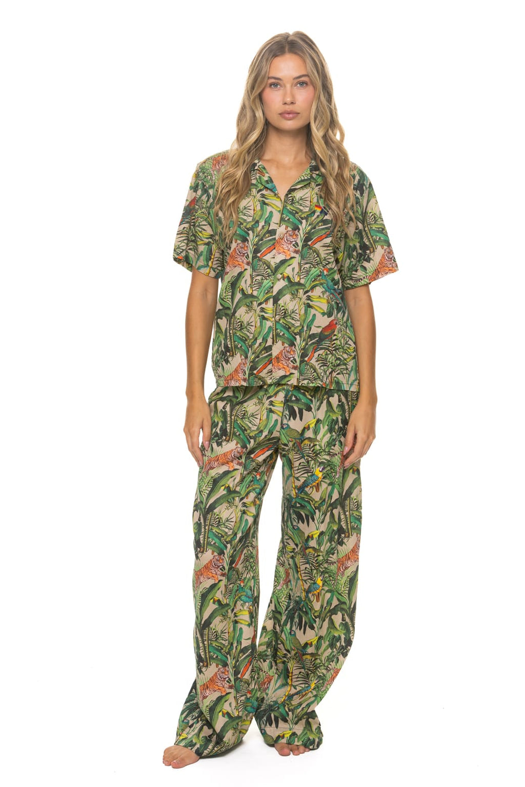 WOMENS COTTON LUXE POPLIN WIDE LEG PANT - VINTAGE WHITE JUNGLE