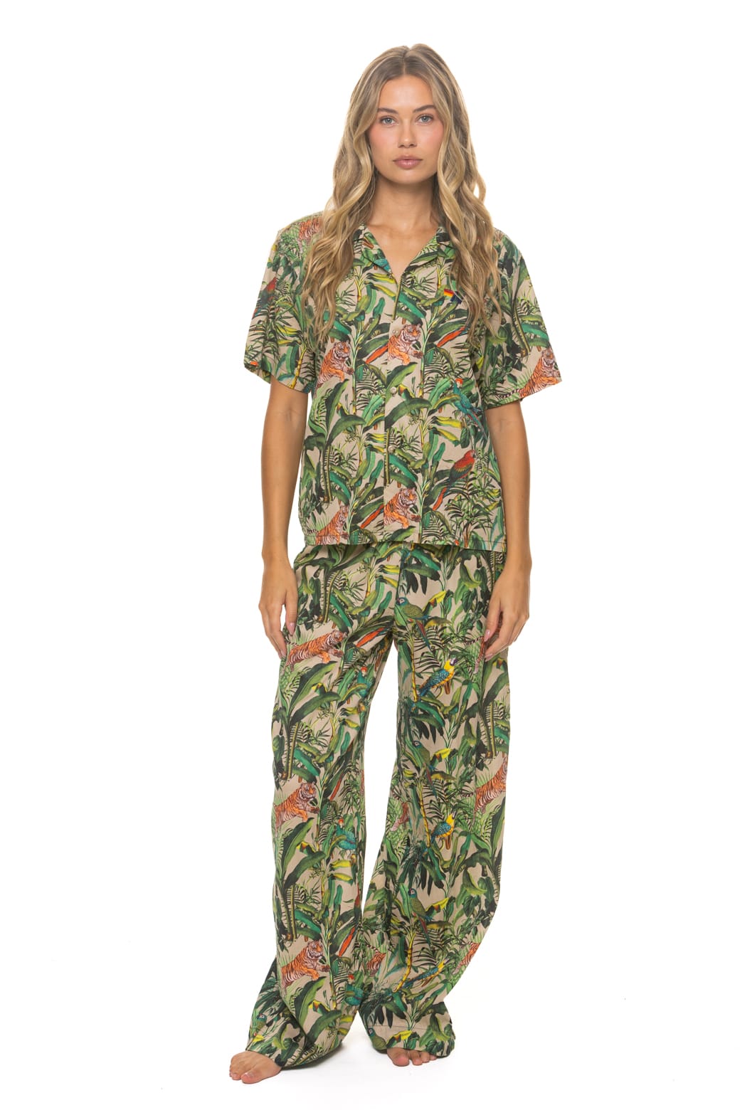 WOMENS COTTON LUXE POPLIN WIDE LEG PANT - VINTAGE WHITE JUNGLE
