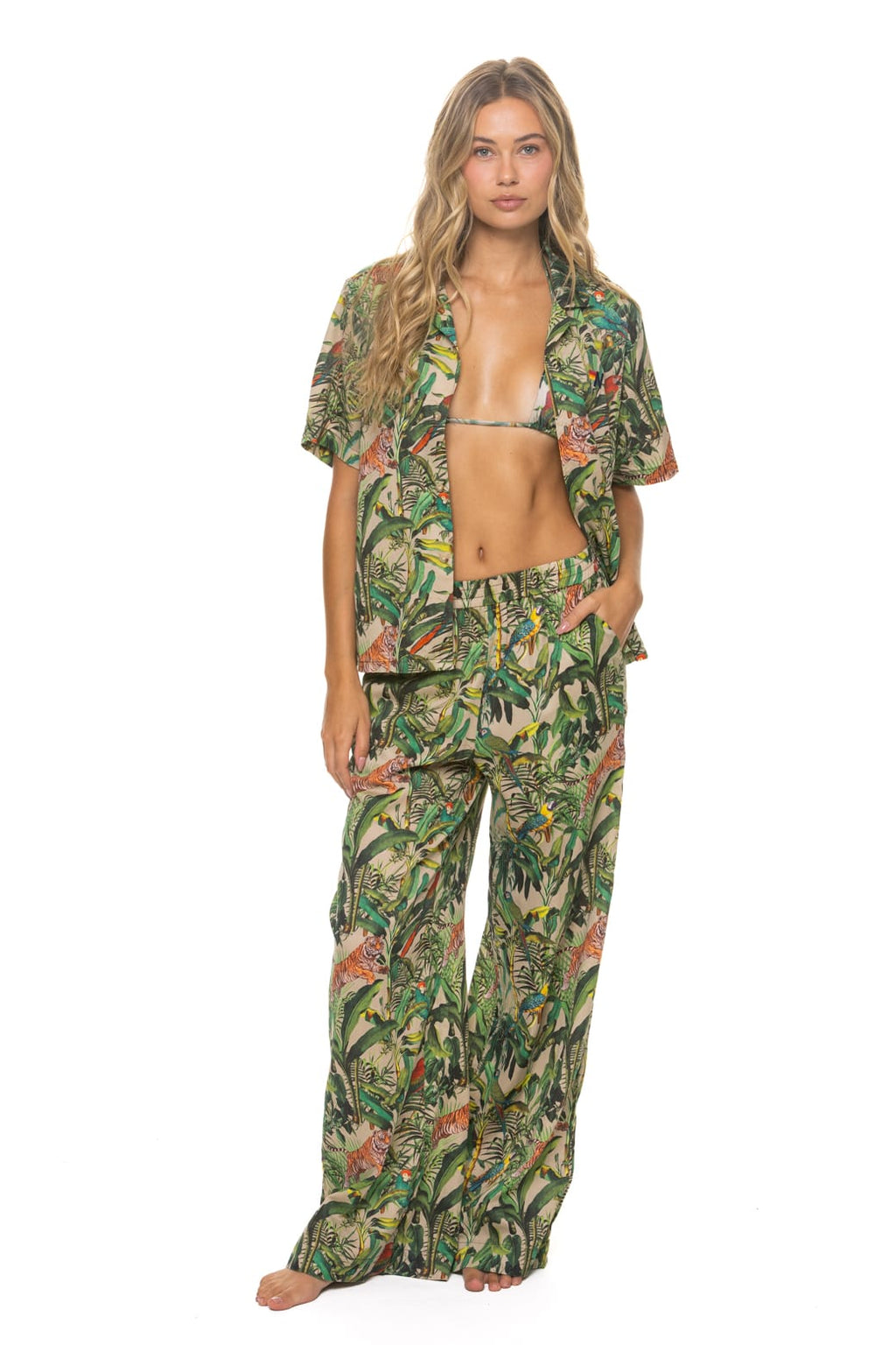 WOMENS COTTON LUXE POPLIN WIDE LEG PANT - VINTAGE WHITE JUNGLE