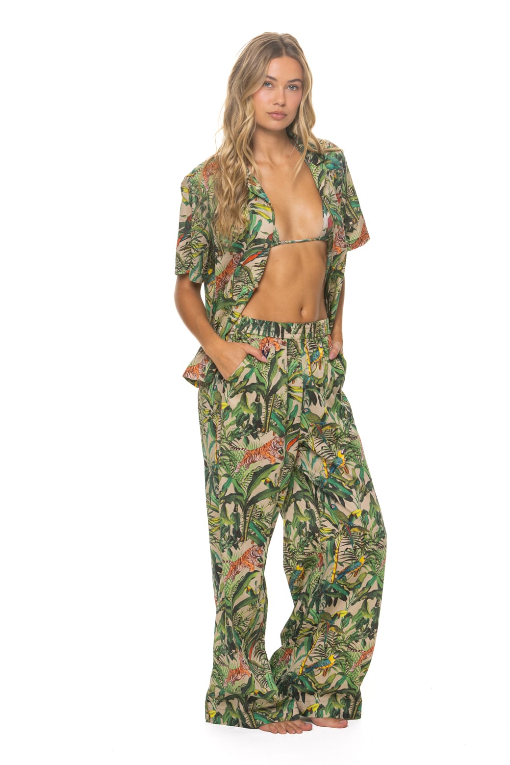 WOMENS COTTON LUXE POPLIN WIDE LEG PANT - VINTAGE WHITE JUNGLE