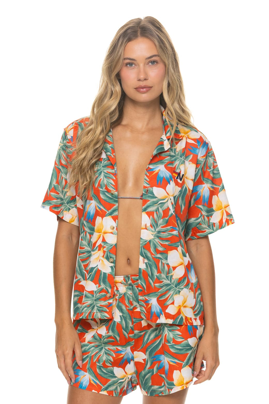 WOMENS COTTON LUXE POPLIN SHORT - RED KAUAI
