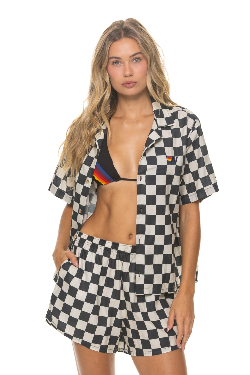 WOMENS COTTON LUXE POPLIN SHORT - VINTAGE BLACK CHECKERED