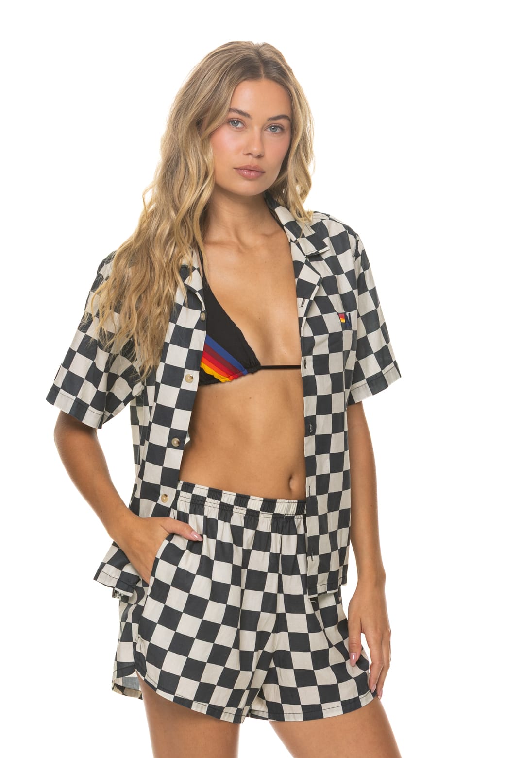 WOMENS COTTON LUXE POPLIN SHORT - VINTAGE BLACK CHECKERED