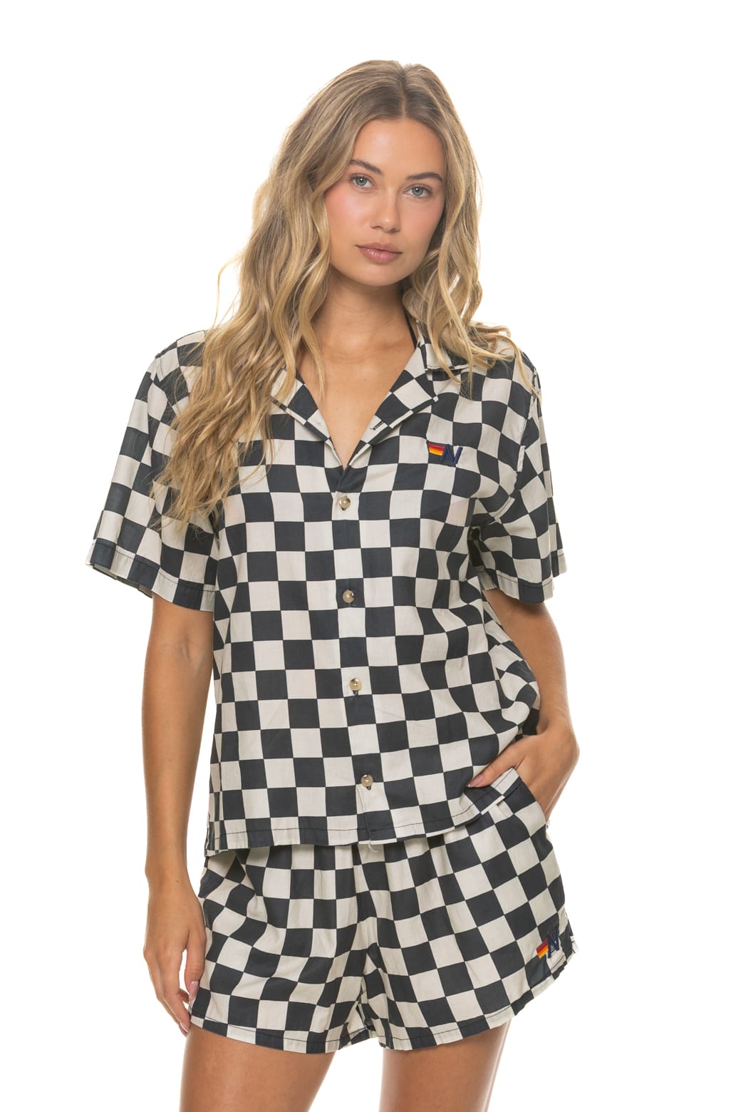 WOMENS COTTON LUXE POPLIN SHORT - VINTAGE BLACK CHECKERED
