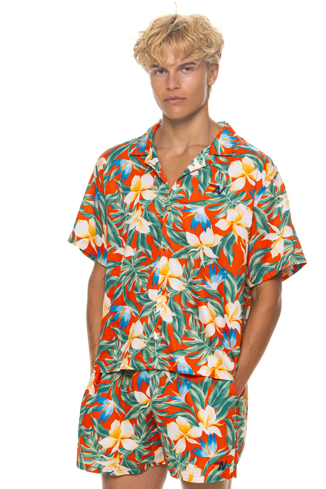 MENS COTTON LUXE POPLIN RELAXED SHORT - RED KAUAI