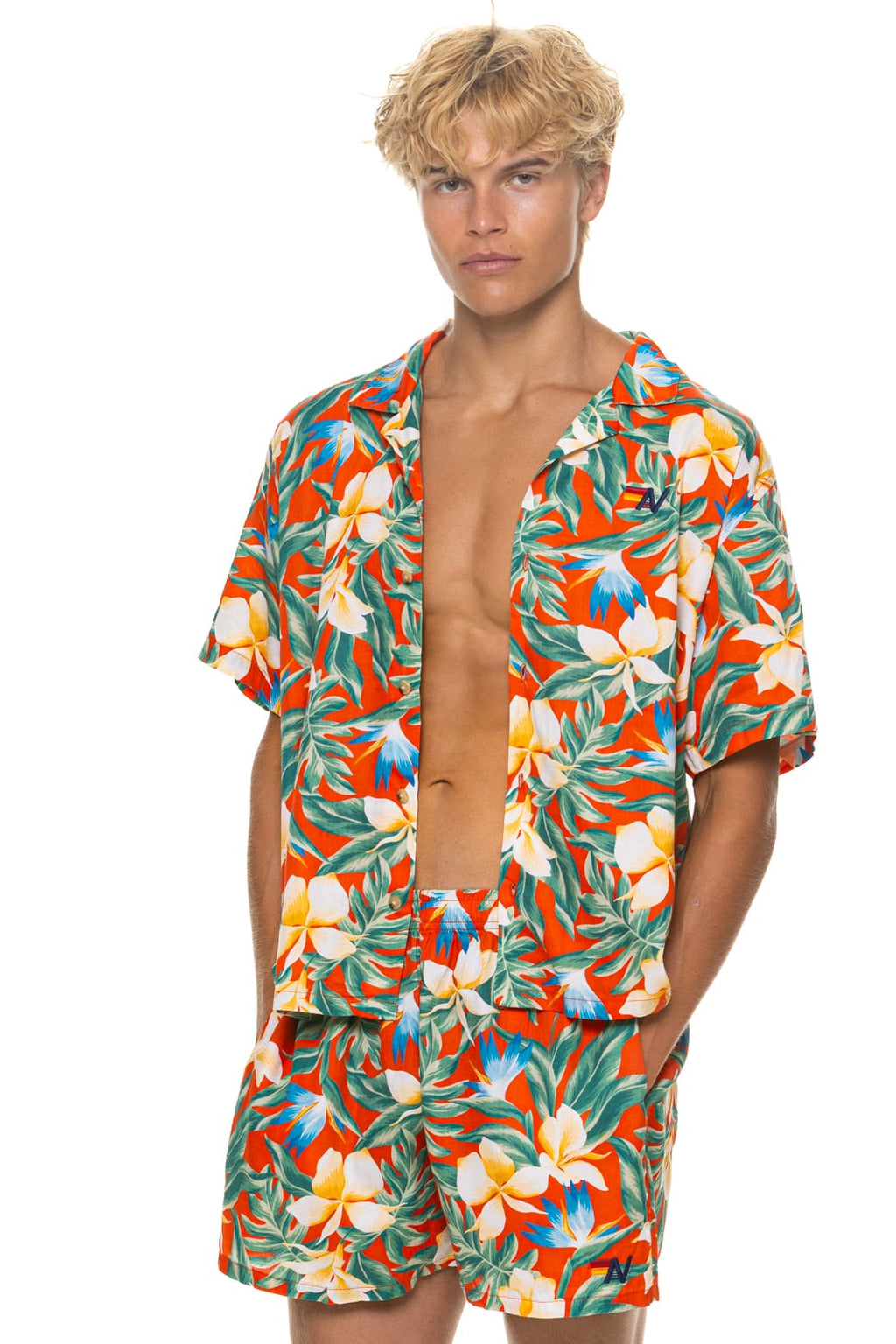 MENS COTTON LUXE POPLIN RELAXED SHORT - RED KAUAI