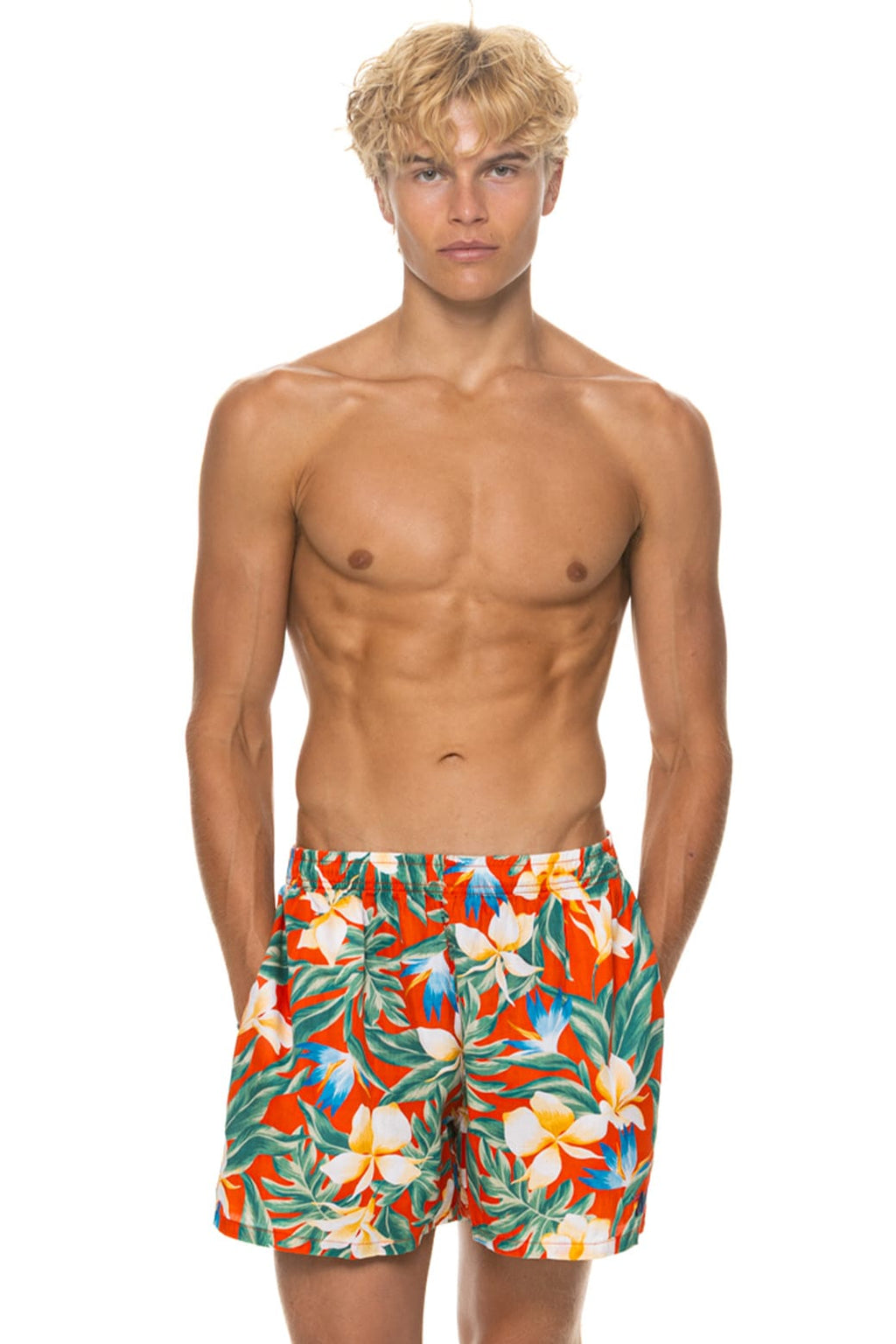 MENS COTTON LUXE POPLIN RELAXED SHORT - RED KAUAI