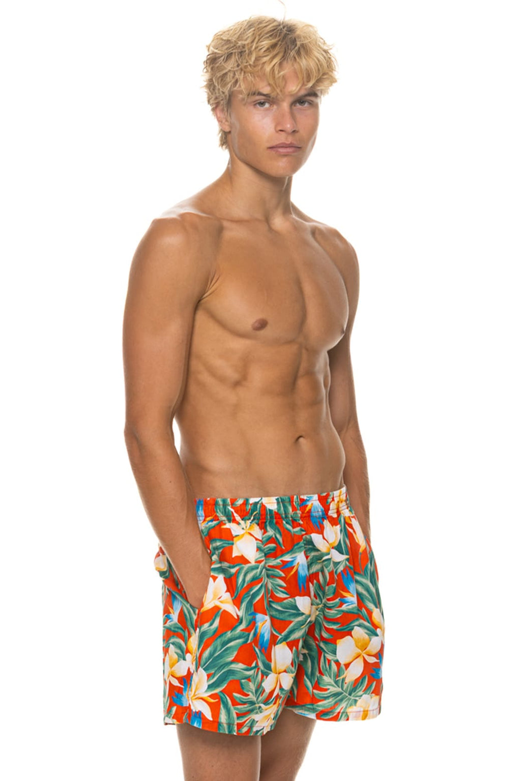MENS COTTON LUXE POPLIN RELAXED SHORT - RED KAUAI