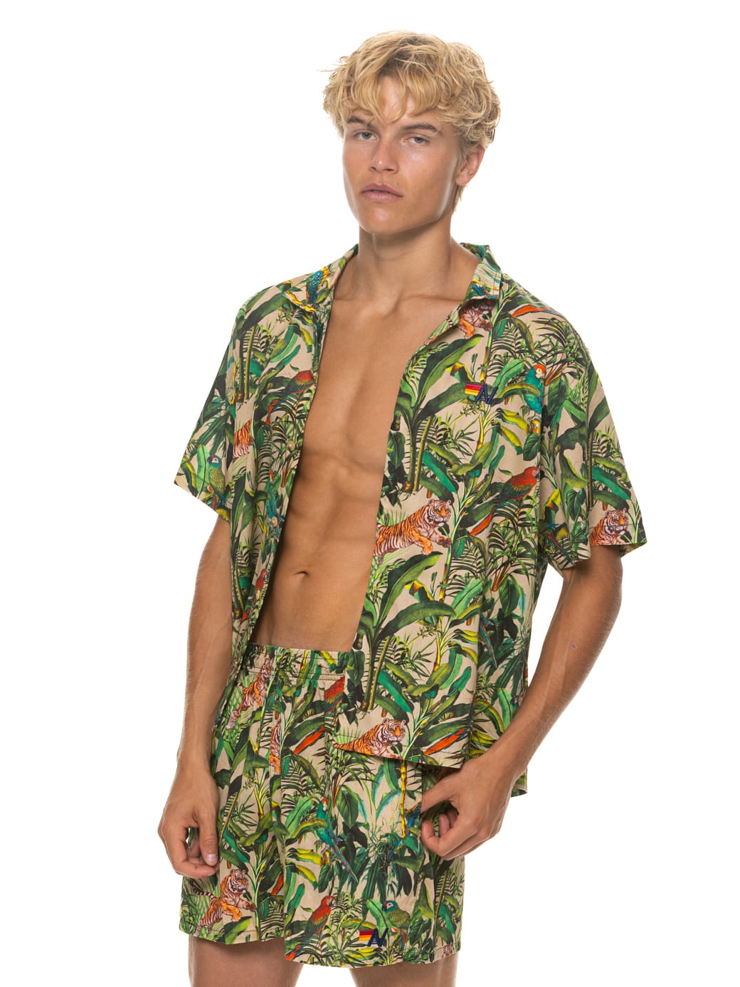 MENS COTTON LUXE POPLIN RELAXED SHORT - VINTAGE WHITE JUNGLE