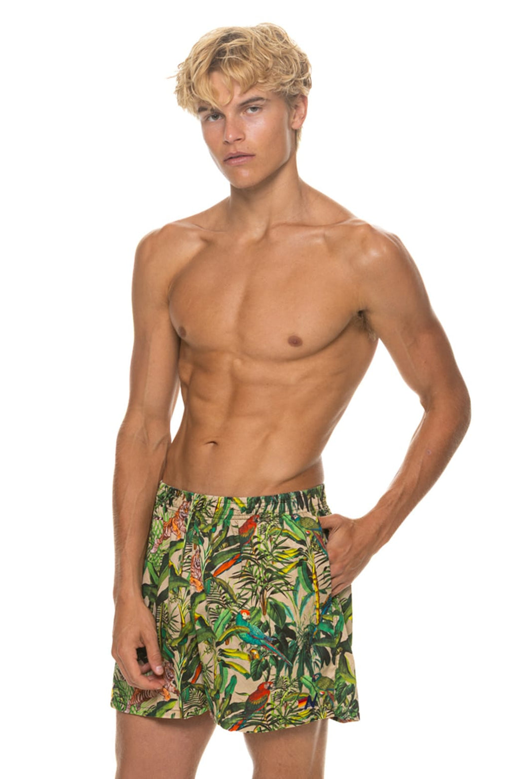 MENS COTTON LUXE POPLIN RELAXED SHORT - VINTAGE WHITE JUNGLE