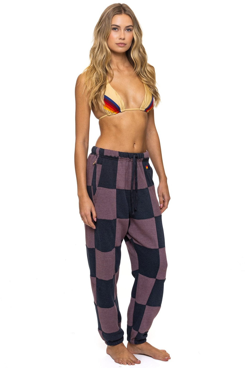 CHECK QUILTED SWEATPANTS - CHARCOAL MOCHA