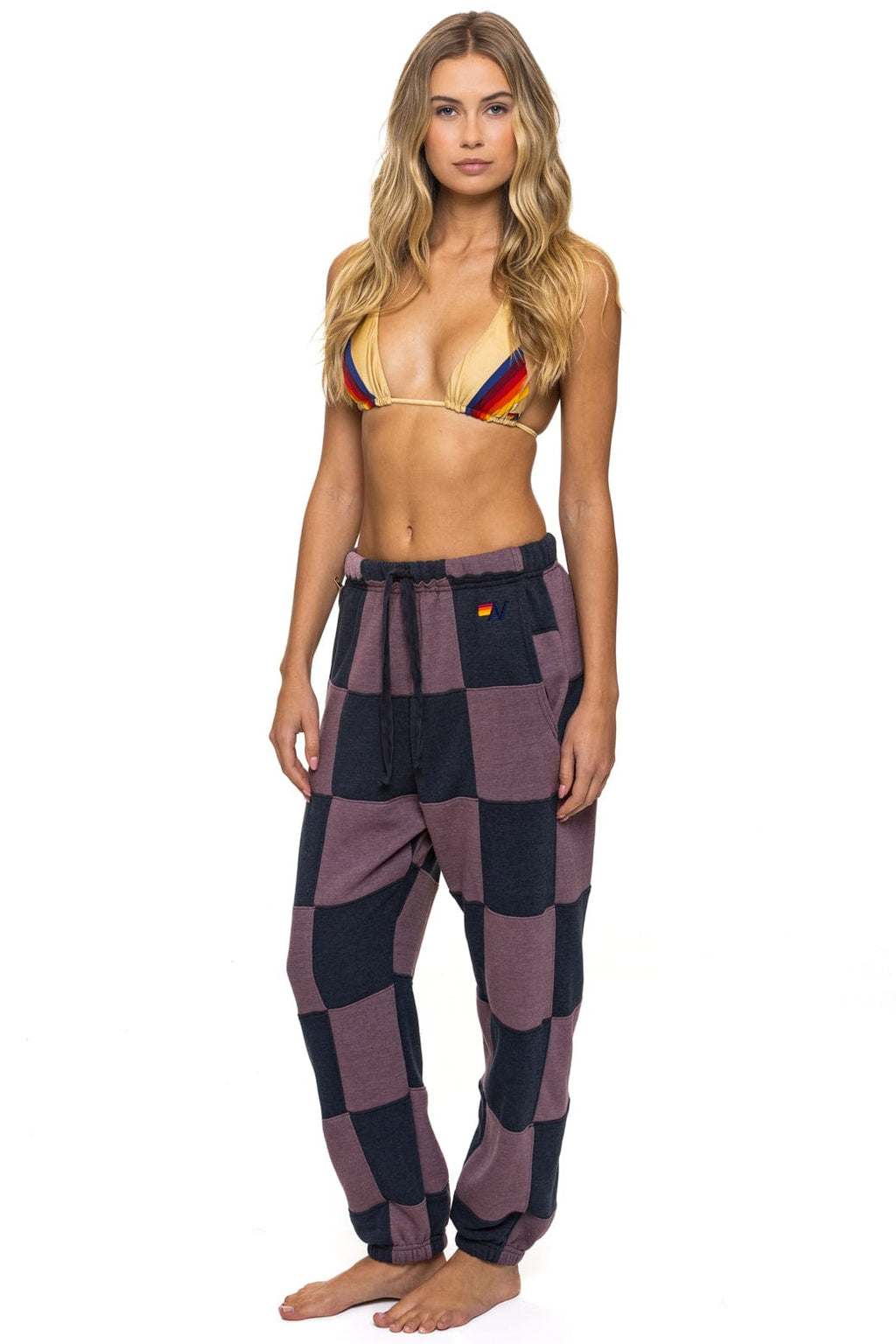 CHECK QUILTED SWEATPANTS - CHARCOAL MOCHA
