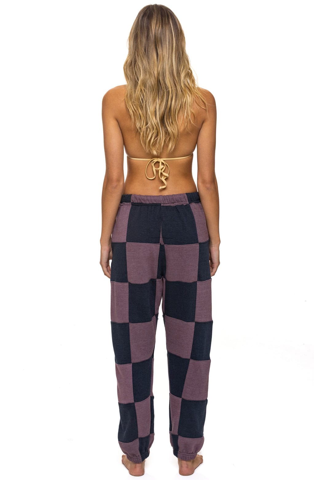 CHECK QUILTED SWEATPANTS - CHARCOAL MOCHA