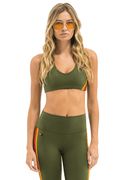 WOMENS 5 STRIPE SPORTS BRA - LEAF