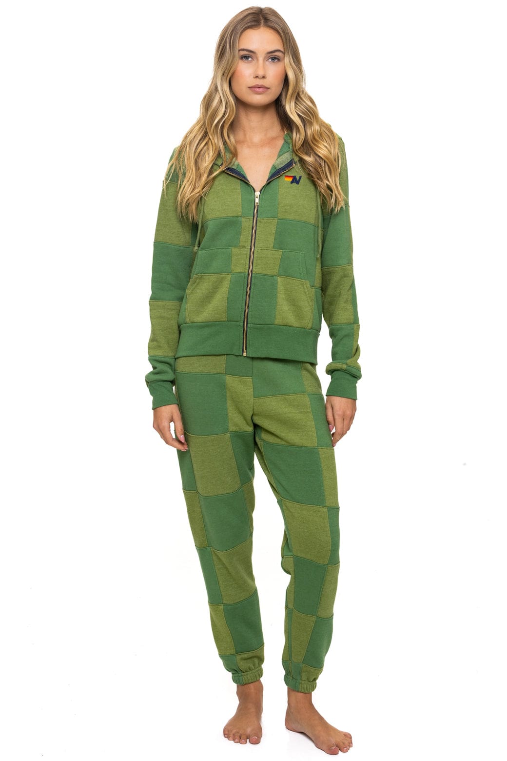 CHECK QUILTED SWEATPANTS - JUNGLE GREEN PALM