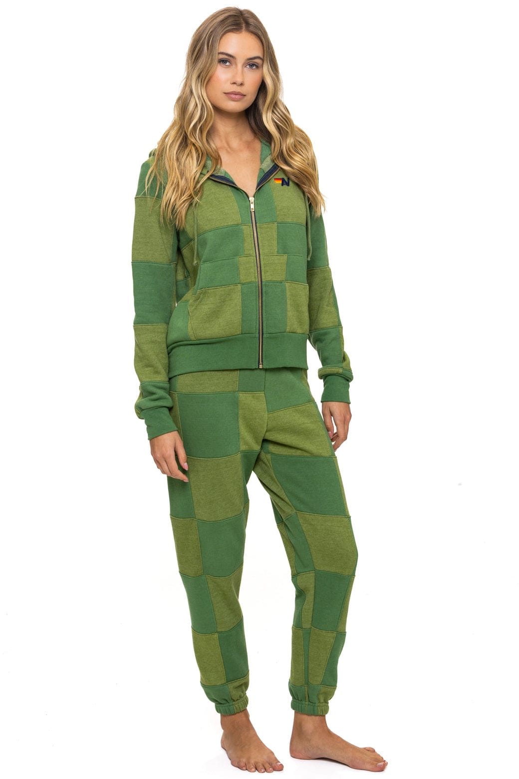 CHECK QUILTED SWEATPANTS - JUNGLE GREEN PALM