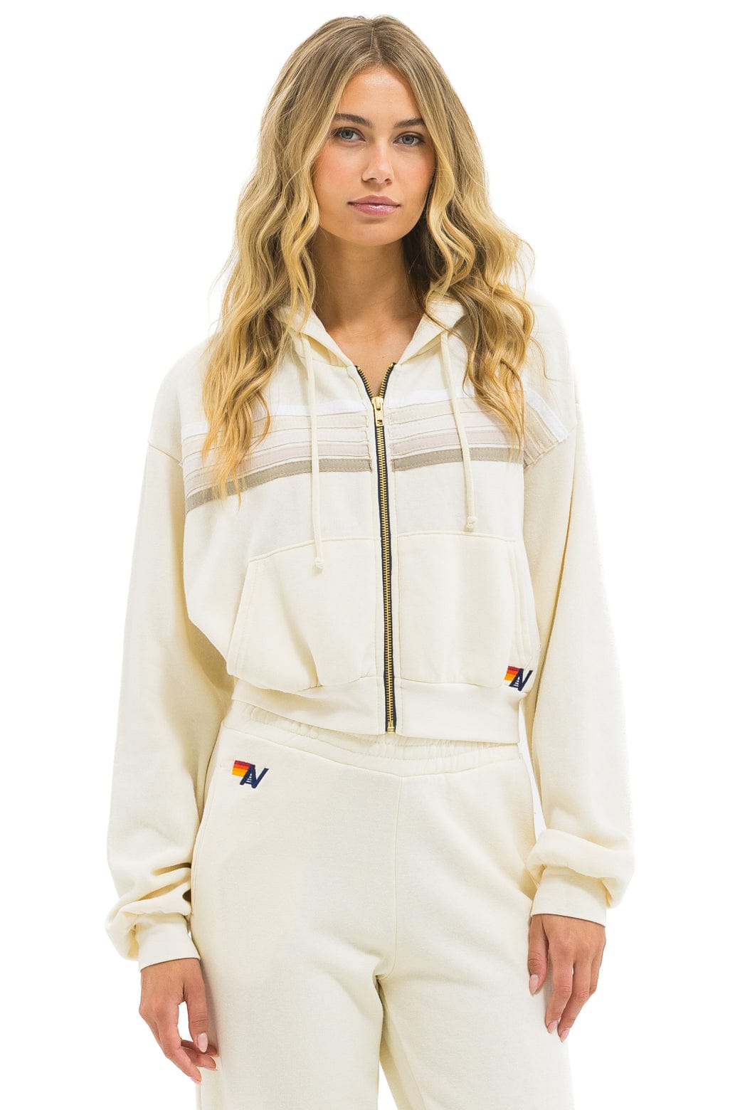 5 STRIPE CROPPED ZIP HOODIE RELAXED - VINTAGE WHITE WHITE GREY