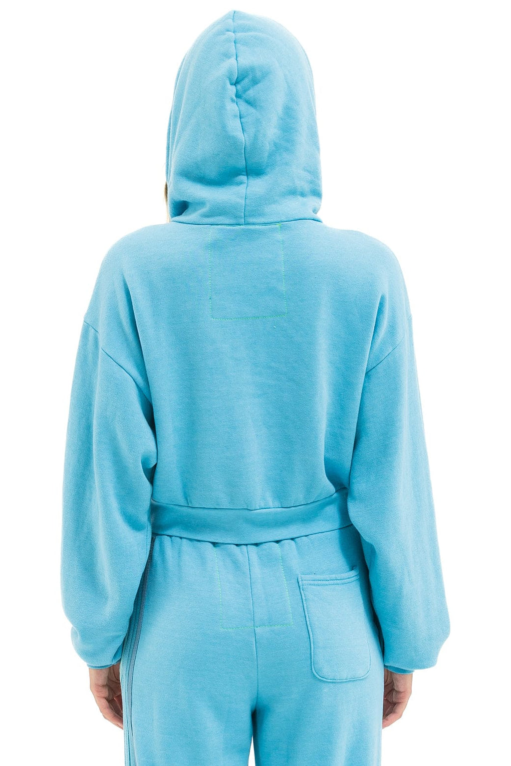 5 STRIPE CROPPED ZIP HOODIE RELAXED - AQUA AQUA