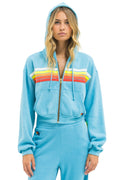 5 STRIPE CROPPED ZIP HOODIE RELAXED - AQUA WHITE NEON
