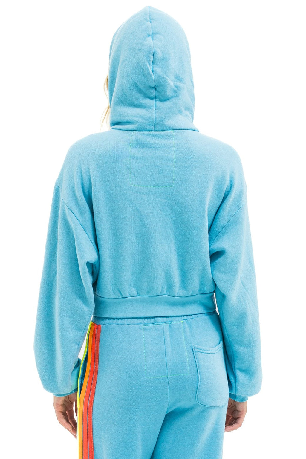 5 STRIPE CROPPED ZIP HOODIE RELAXED - AQUA WHITE NEON
