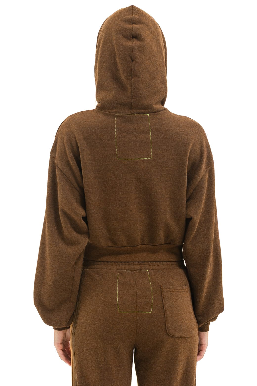 5 STRIPE CROPPED ZIP HOODIE RELAXED - CHOCOLATE ESPRESSO