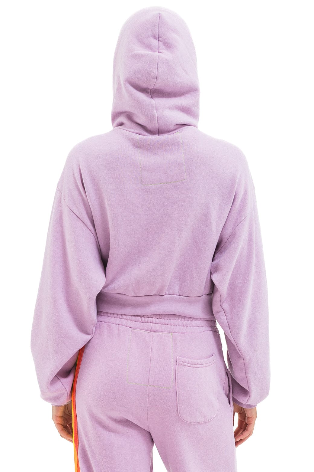 5 STRIPE CROPPED ZIP HOODIE RELAXED - MAUVE WHITE NEON