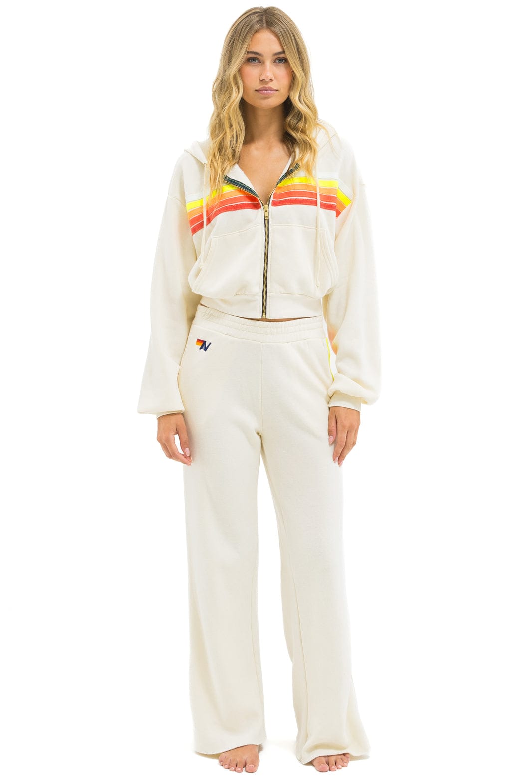 5 STRIPE CROPPED ZIP HOODIE RELAXED - VINTAGE WHITE WHITE NEON