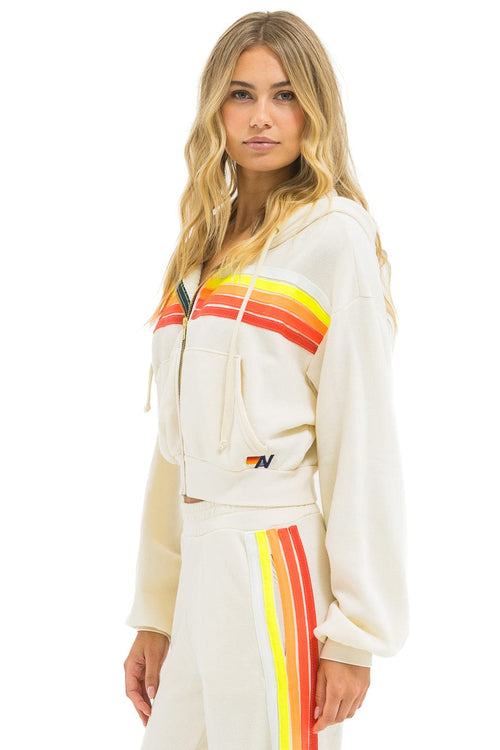 5 STRIPE CROPPED ZIP HOODIE RELAXED - VINTAGE WHITE WHITE NEON