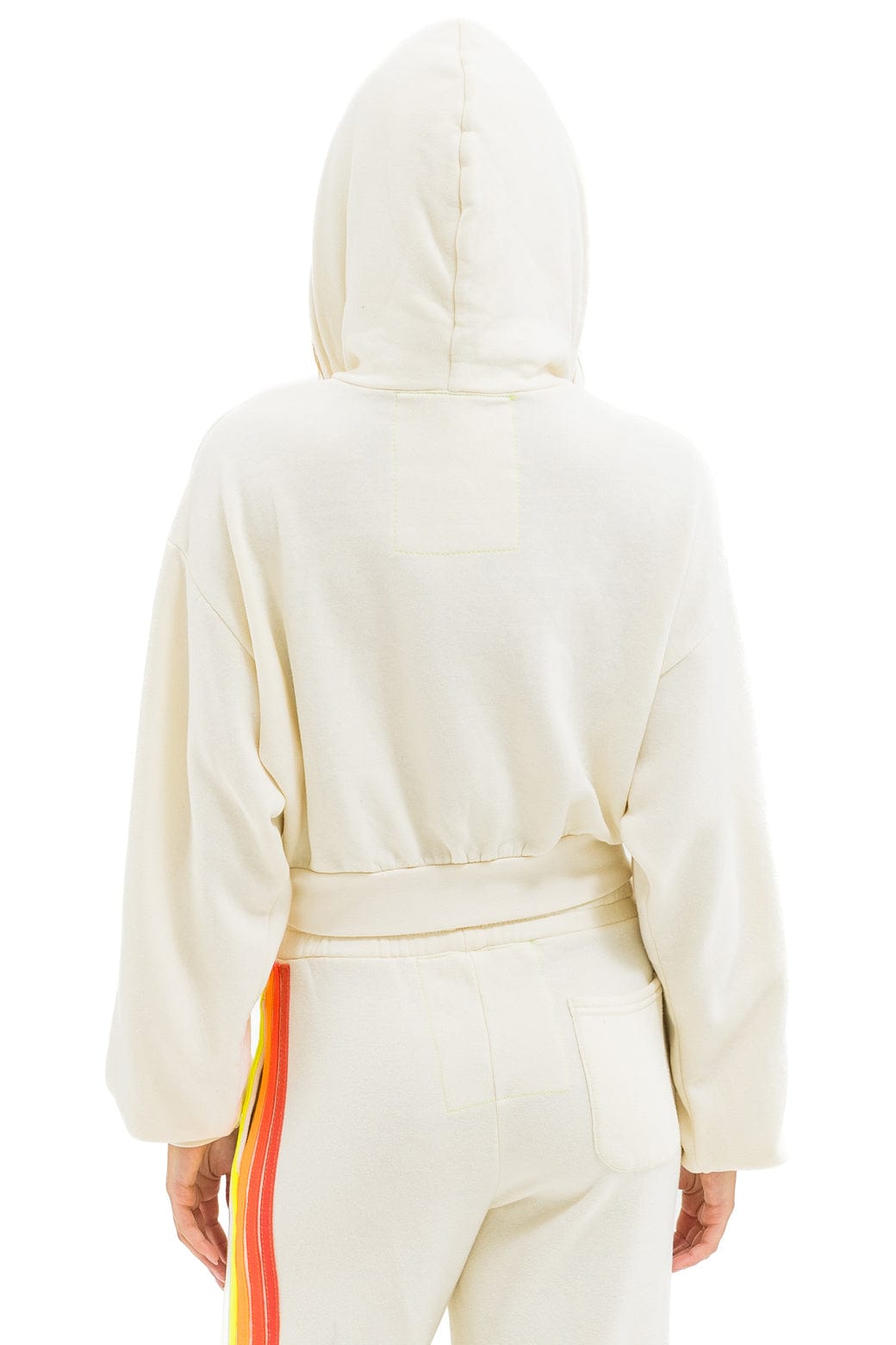 5 STRIPE CROPPED ZIP HOODIE RELAXED - VINTAGE WHITE WHITE NEON