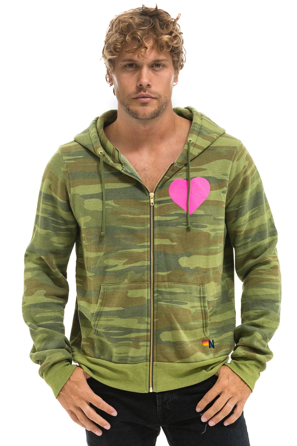 HEART 2 HOODIE - CAMO NEON PINK
