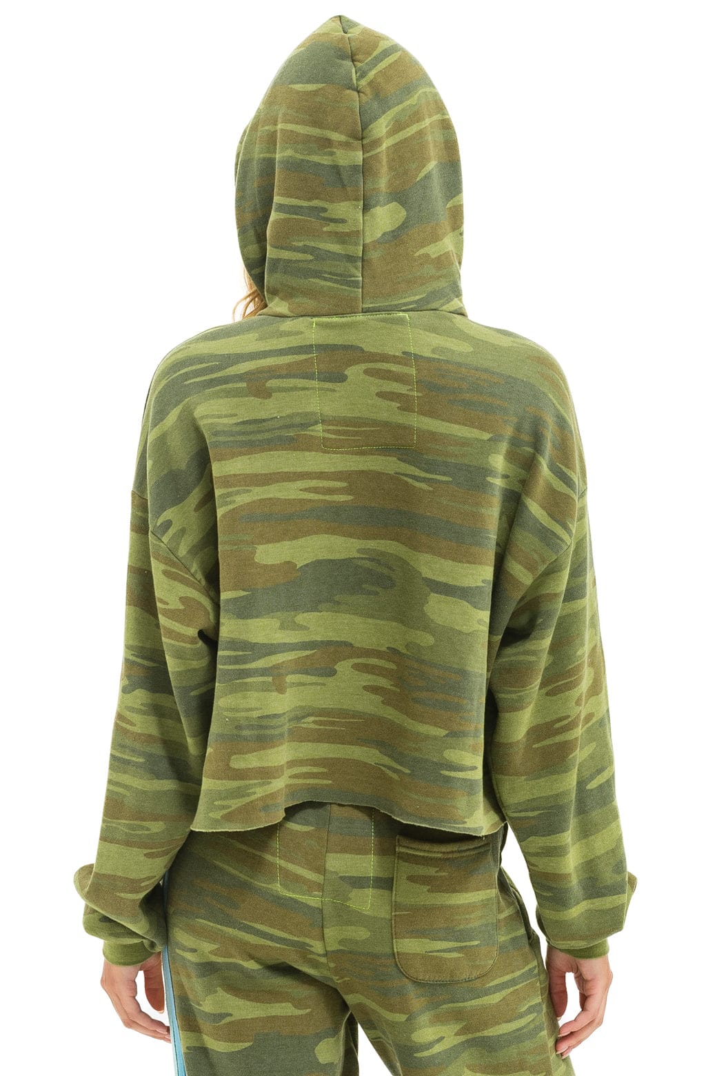 5 STRIPE RELAXED CROPPED PULLOVER HOODIE - CAMO LIME AQUA