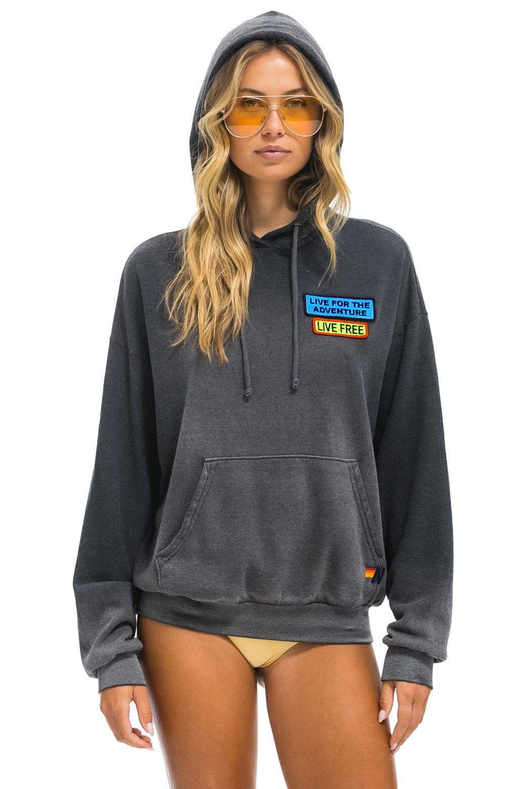 LIVE FREE ADVENTURE PATCH PULLOVER RELAXED HOODIE - FADED SMOKE