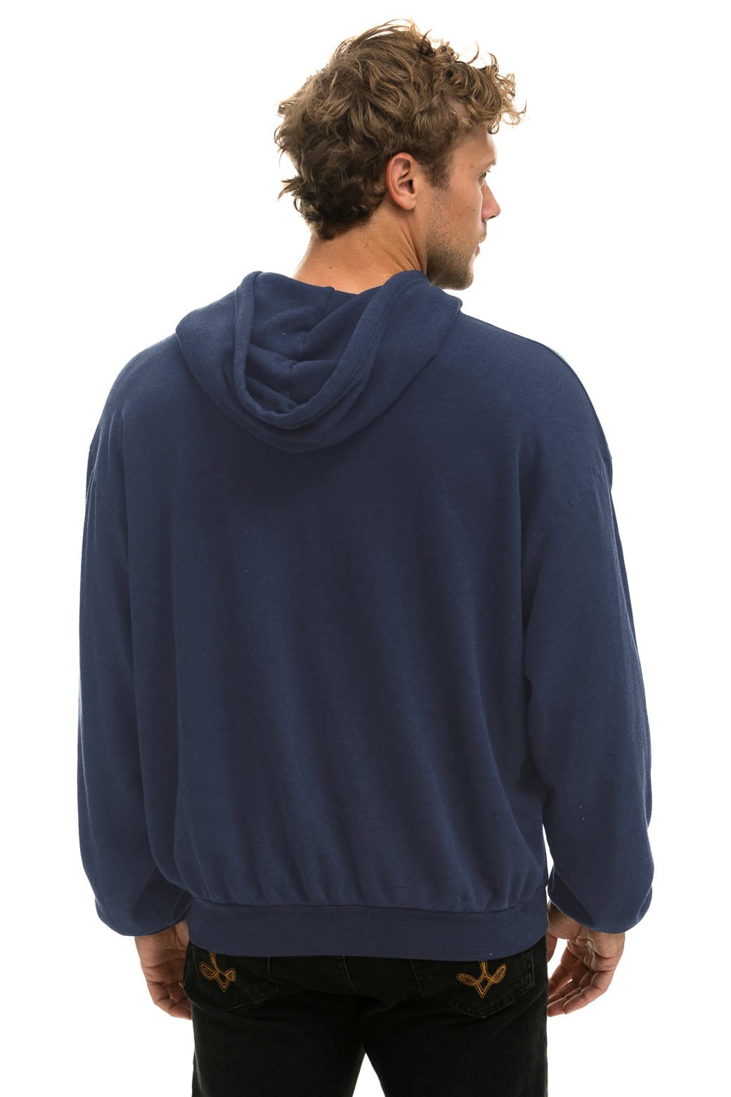 5 STRIPE RELAXED PULLOVER HOODIE - NAVY