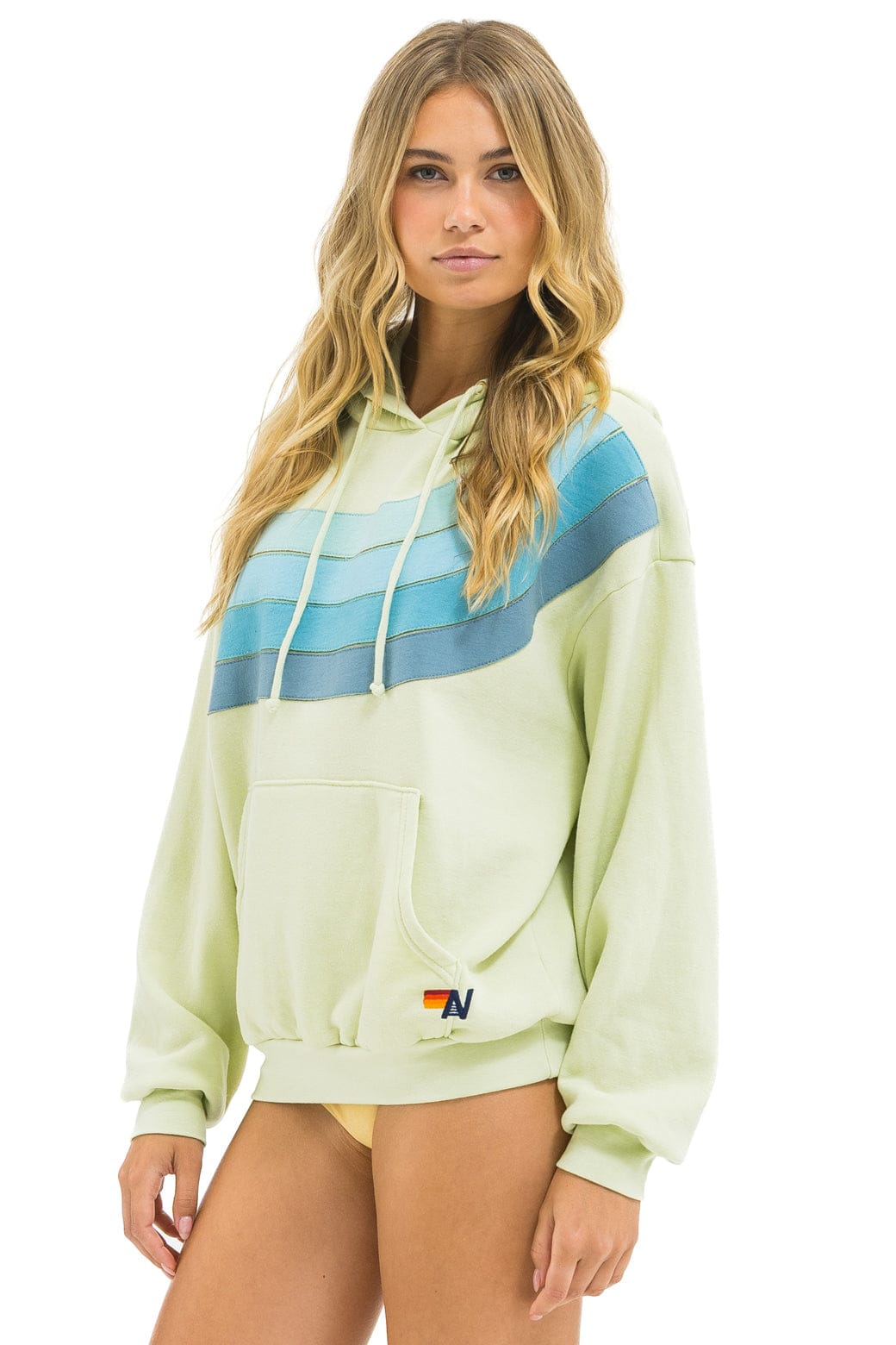WAVE STRIPE 4 PULLOVER HOODIE RELAXED - LIME CREAM SEAFOAM