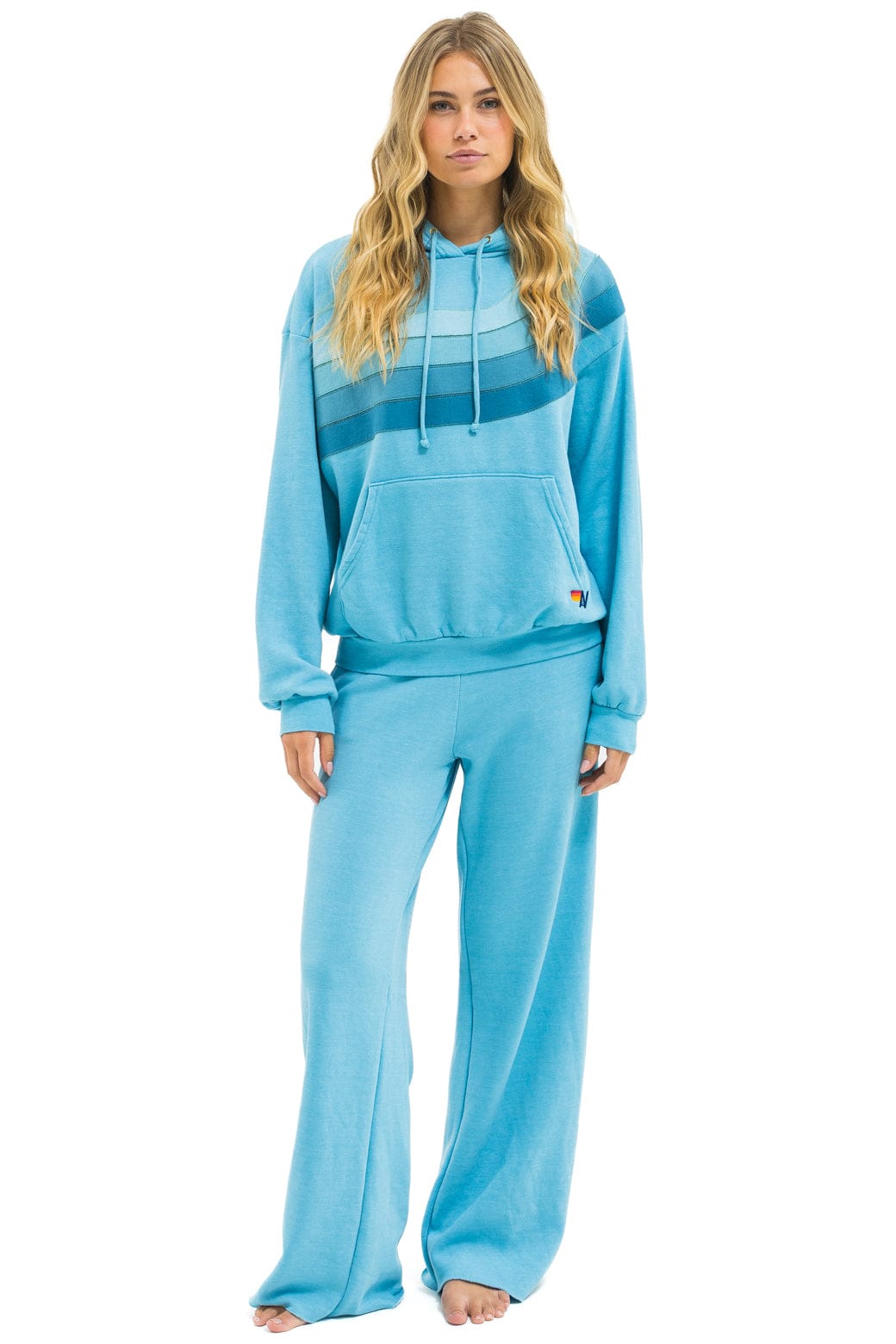 WAVE STRIPE 4 PULLOVER HOODIE RELAXED - AQUA AQUA