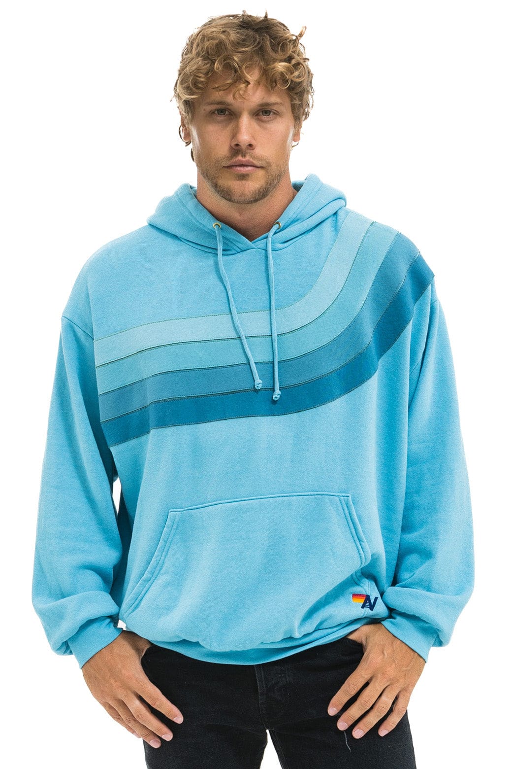 WAVE STRIPE 4 PULLOVER HOODIE RELAXED - AQUA AQUA