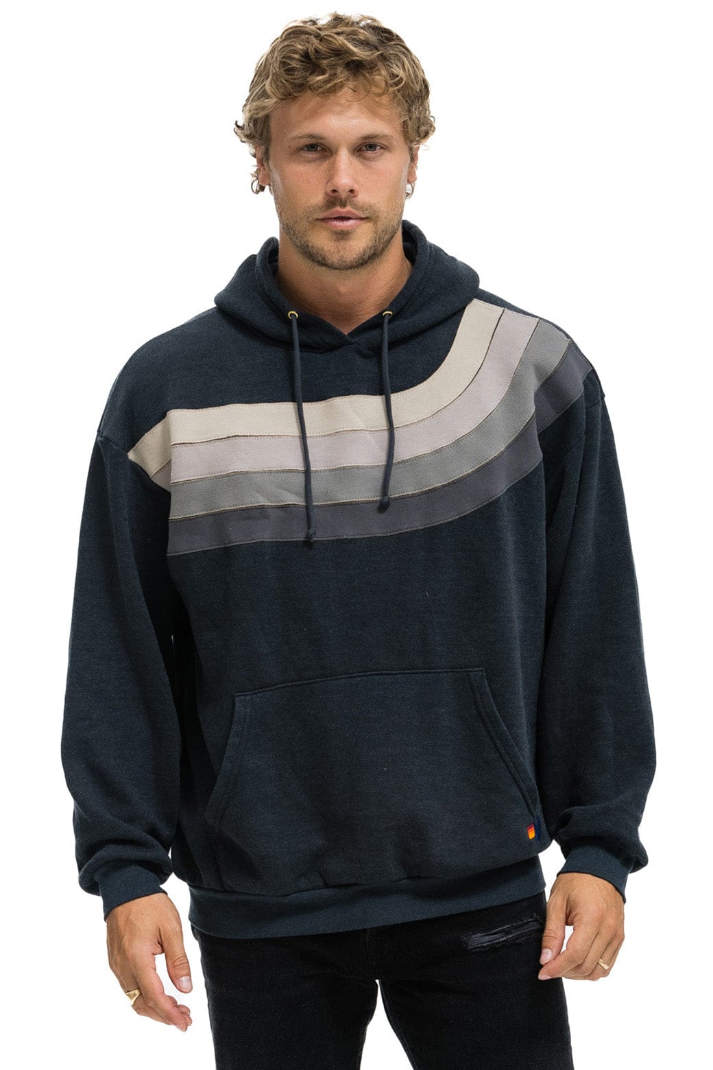 WAVE STRIPE 4 PULLOVER HOODIE RELAXED - CHARCOAL CHARCOAL