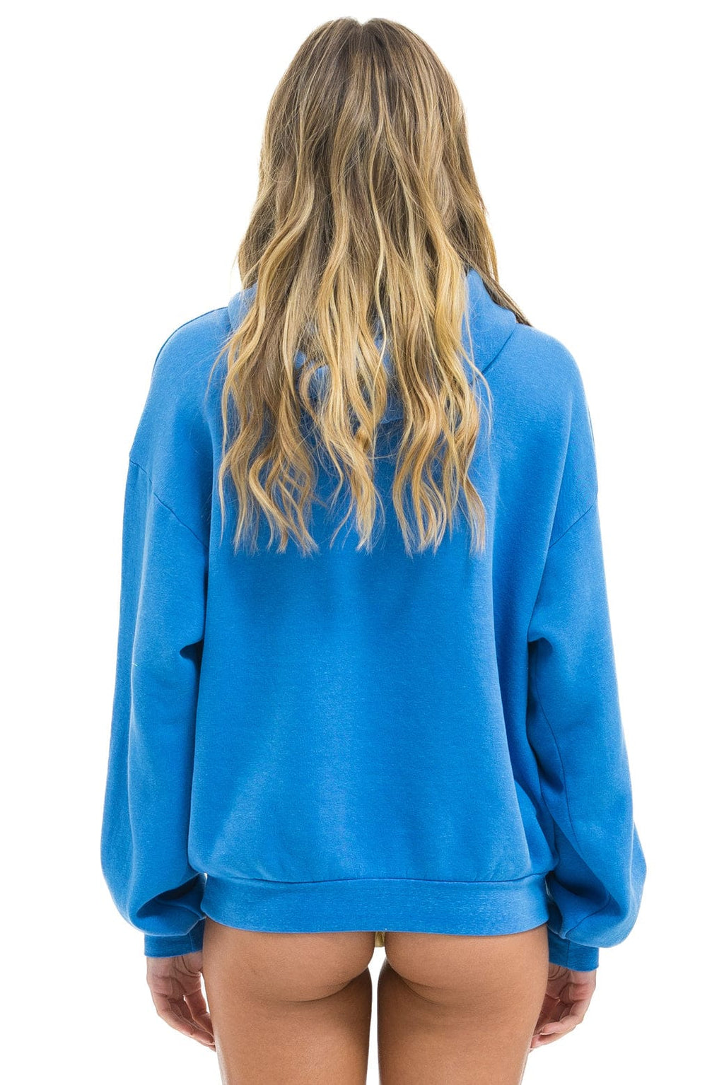 CROSS STRIPE RELAXED PULLOVER HOODIE - COBALT BLUE