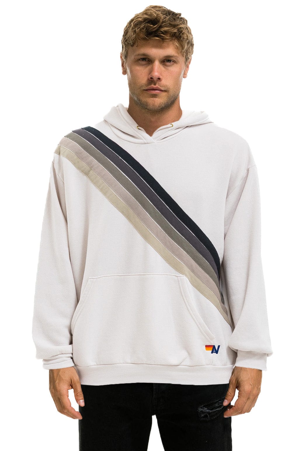 CROSS STRIPE RELAXED PULLOVER HOODIE - DOVE GREY