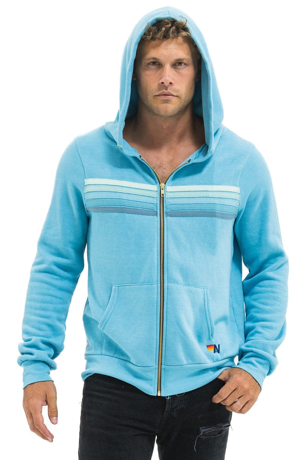 5 STRIPE HOODIE - AQUA AQUA