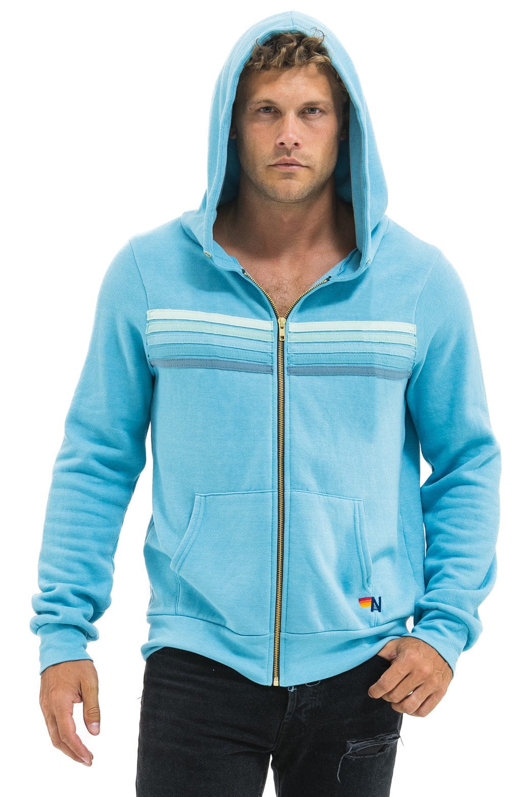 5 STRIPE HOODIE - AQUA AQUA