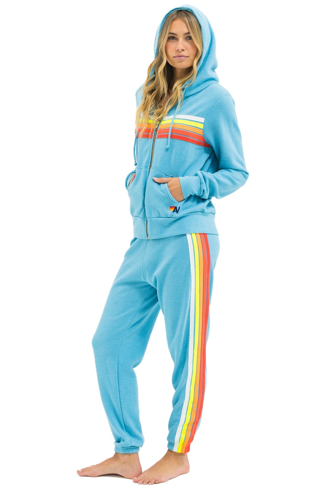 5 STRIPE HOODIE - AQUA WHITE NEON