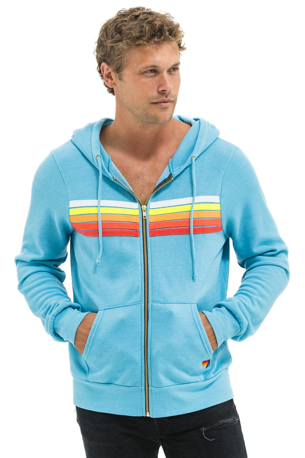 5 STRIPE HOODIE - AQUA WHITE NEON