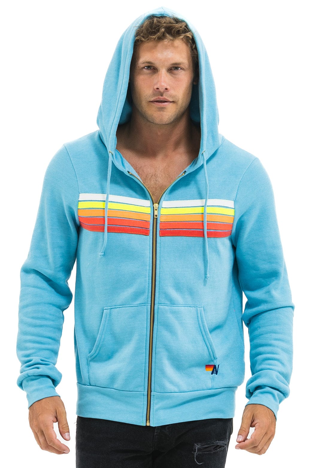 5 STRIPE HOODIE - AQUA WHITE NEON