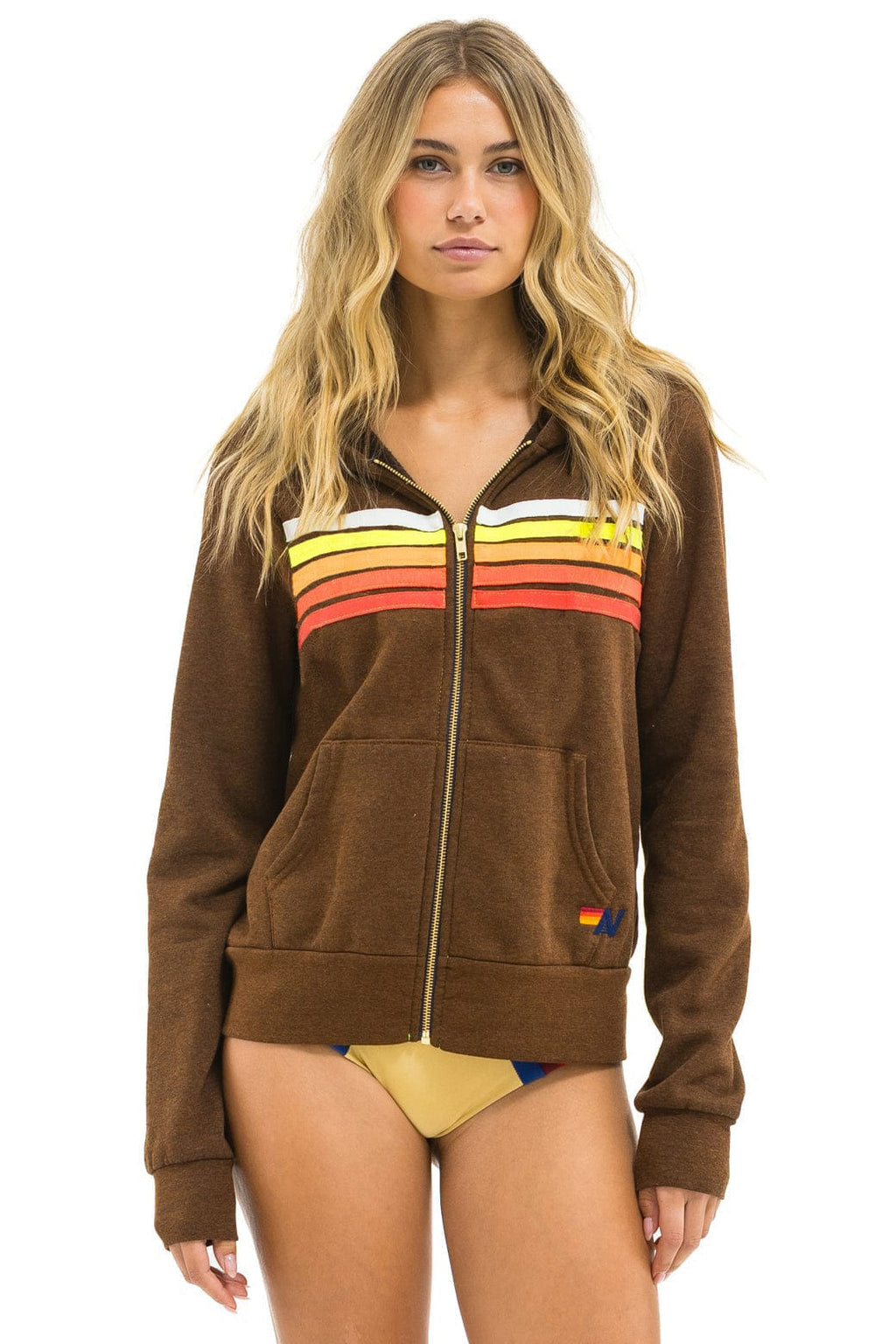5 STRIPE HOODIE - CHOCOLATE WHITE NEON