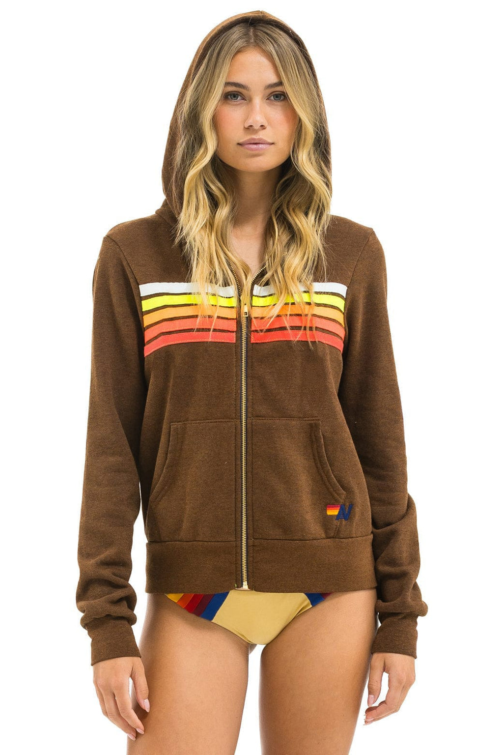 5 STRIPE HOODIE - CHOCOLATE WHITE NEON