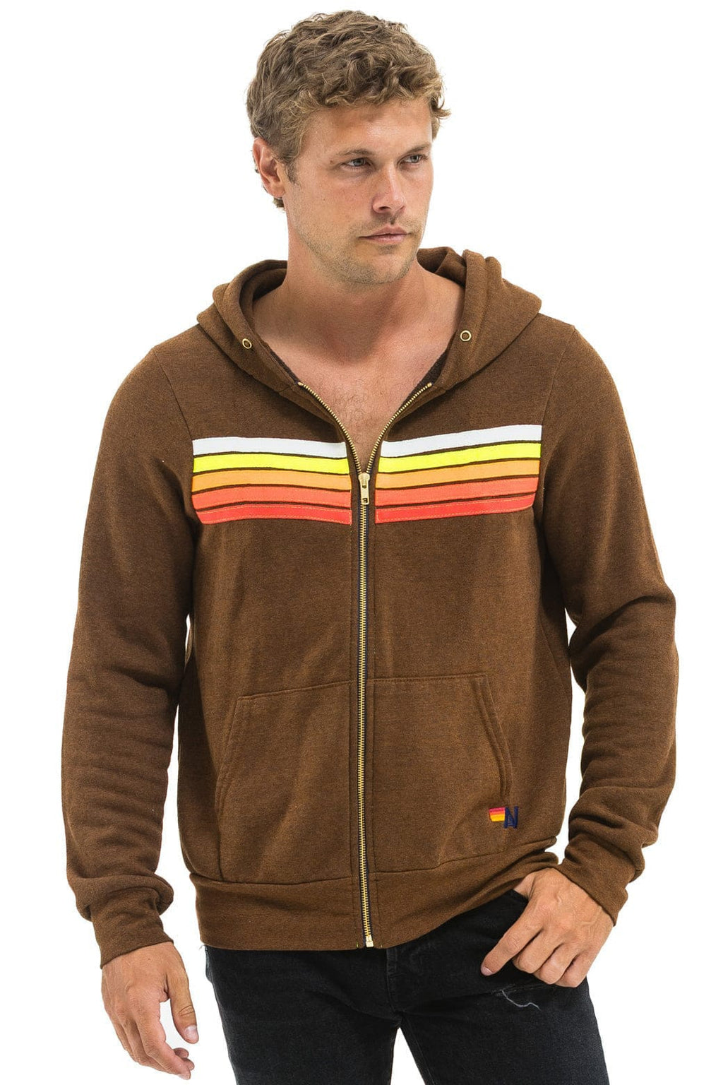 5 STRIPE HOODIE - CHOCOLATE WHITE NEON