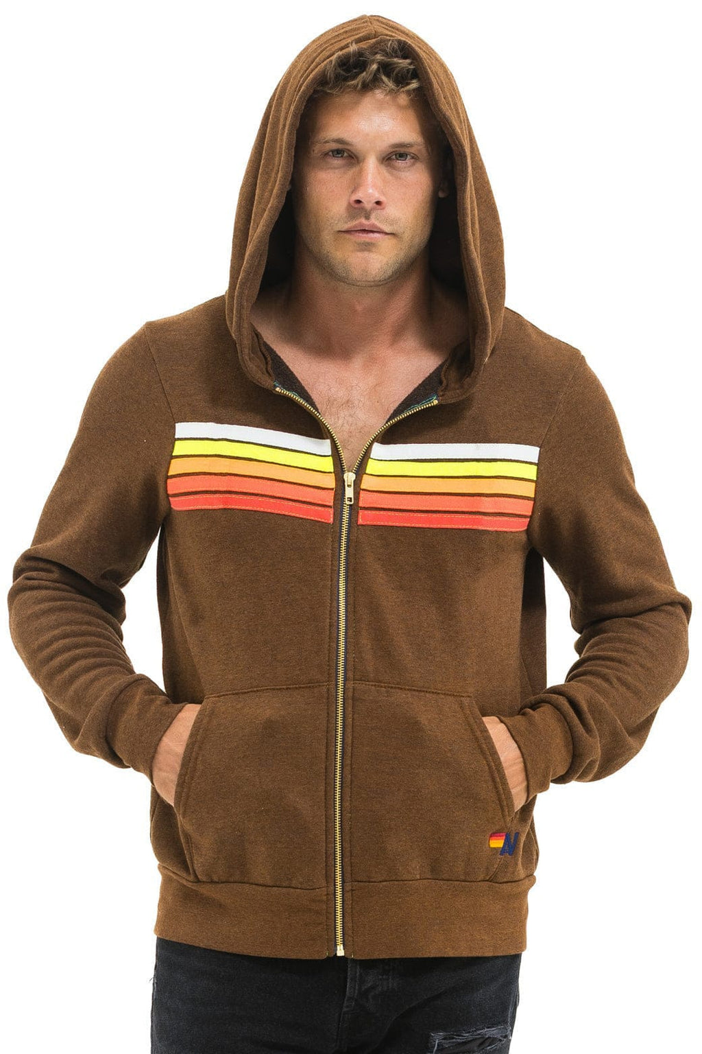 5 STRIPE HOODIE - CHOCOLATE WHITE NEON