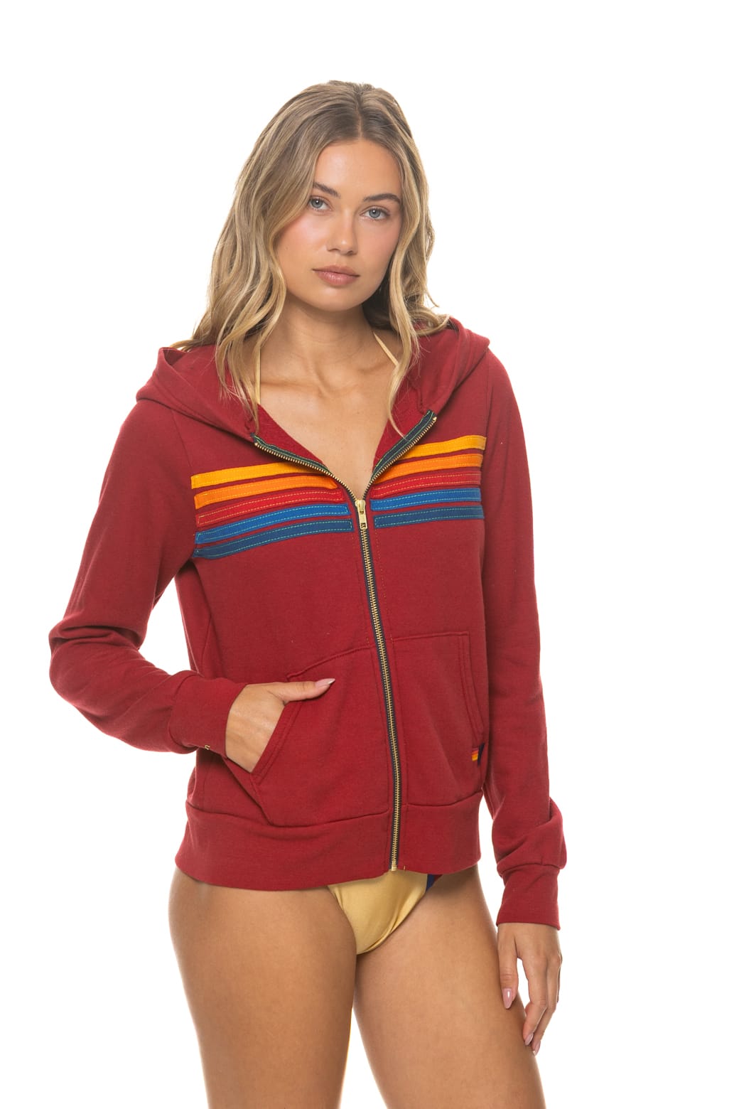 5 STRIPE HOODIE - CRIMSON